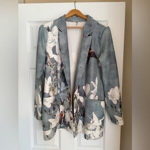 Tempo Paris Blazer Jacket Sz Medium Art Nature Romantic Whimsical Suede Feel V2